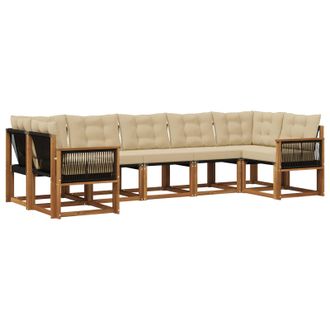 vidaXL Conjunto De Sof&aacute;s De Exterior Con Coj&iacute;n 7 Pcs Natural Y Beige Vidaxl