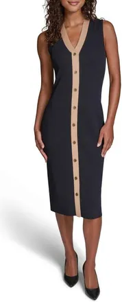 Karl Lagerfeld Sleeveless Rib Midi Sweater Dress in Midnight Navy/cartouche at Nordstrom, Size X-Large