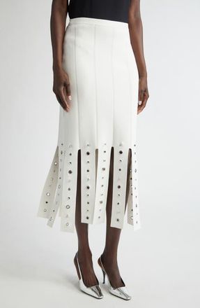 St. John Grommet Studded Car Wash Knit Skirt in Pearl at Nordstrom, Size Medium