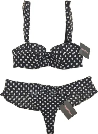 Chantal Thomass Polka-Dot Tulle Pad Strapless Bra & Skirted Thong Set Size S