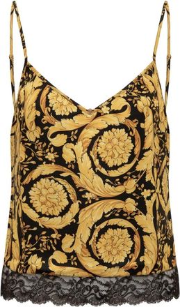 Versace Zijden hemdje met zwarte kanten onderkant - Dames - Tops zonder mouwen - Veelkleurig - S - Tops