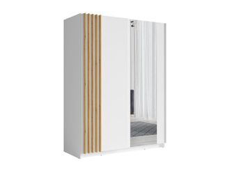 Vente-Unique Armario de 2 puertas correderas - Con espejo - Ancho 150 cm - blanco y natural - CALELA