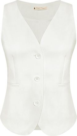 Belle Poque Ladies Waistcoats UK Elegant Dressy Vest Tops for Office Work Fashion Fitted Suit Vest White M