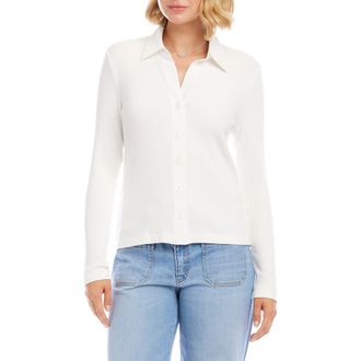 Karen Kane Button-Up Rib Top in Off White at Nordstrom, Size X-Large