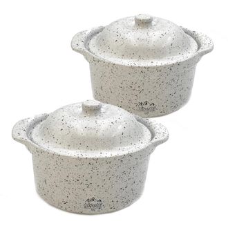 Bisetti Set 2 pcs. mini cocotte 14.5x13x6 cm stoneware high resistance Stonewhite