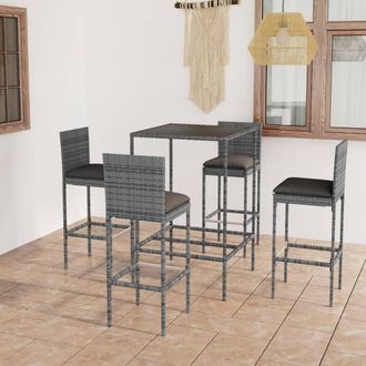 vidaXL Vidaxl - Mesa Y Taburetes Altos Jard&iacute;n 5 Piezas Rat&aacute;n Sint&eacute;tico Gris