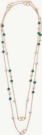 Valentino Garavani Vlogo Signature Long Necklace In Metal, Pearls And Knurled Glass Wo