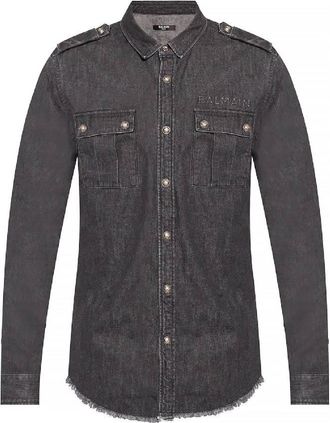 Balmain Long Sleeve Denim Shirt, Brand Size 40 (Neck Size 15.75 )