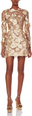Bronx and Banco Bouquet Maraya Long Sleeve Mini Dress In Gold