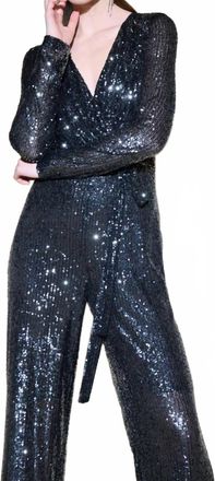 Joseph Ribkoff Sequined Belted V-Neck Jumpsuit In Grey