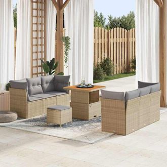 vidaXL Vidaxl - Conjunto De Sof&aacute; De Jard&iacute;n Con Coj&iacute;n 9 Pcs Beige Y Gris Claro