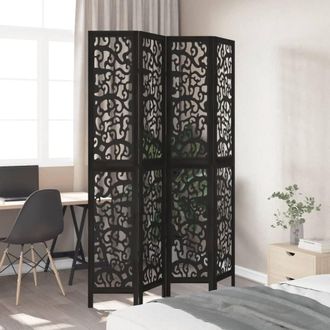 Berkfield Home Room Divider 4 Panels Black Solid Wood Paulownia