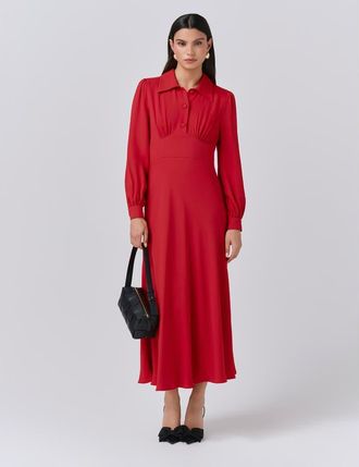Ghost London Wendy Crepe Collared Neck Midi Dress at Nordstrom, Size 10