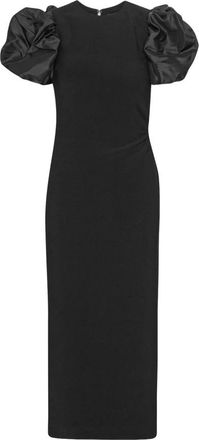Rotate Geknoopte Midi Pofmouwe Jurk - Dames - Feestkleedjes - Zwart - S - Polyester - Kleedjes