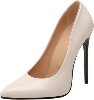 Generic Womens Slip on Court Shoes Pointed Toe PU Leather Dress Pumps Stiletto High Heel Party Prom Shoes,White,7.5 UK