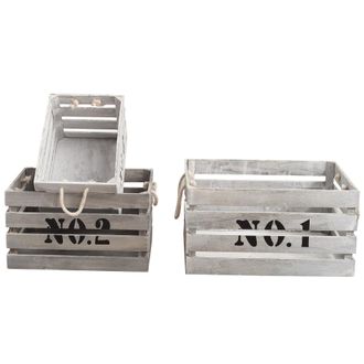Mobili Rebecca Rebecca Mobili Set 3 Cajas Almacenar Madera Blanco Shabby 22x41x30