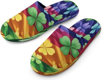 Generic Gay Proud Flag Shamrock Mens Cotton Slippers Memory Foam Comfort House Shoes Winter Indoor Slipper for Hotel Casa Spa