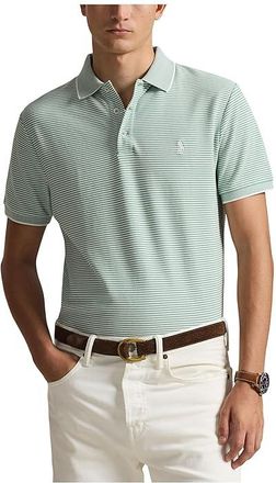 Polo Ralph Lauren Custom Slim Striped Stretch Mesh Polo Mens Clothing Faded Mint/White : 2XL, Cotton/Elastane