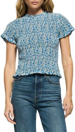 Nation Ltd Evie Floral Smocked Pima Cotton Top in Blue Hazy Daisy at Nordstrom Rack, Size X-Large