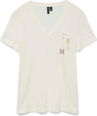 Vero Moda T-Shirt VERO MODA VMEDA VANESSA SS TOP BOX JRS GA, Damen, Gr. XS, weiss (snow wei&szlig; print:dream), Jersey, Obermaterial: 100% Baumwolle, bedruckt, loose