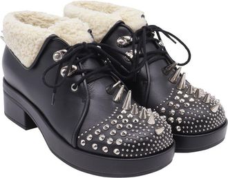Gucci Womens Leather Harlem Spike Shear-Lined Bootie (Authentic Pre-Loved)