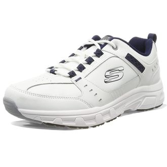 Skechers Mens Oak Canyon - Redwick Trainers, White Leather Synthetic Textile Navy Trim, 11 UK