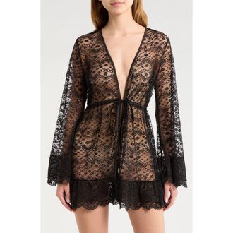 Kilo Brava Embroidered Sheer Mesh Robe in Black at Nordstrom, Size 3X-Large
