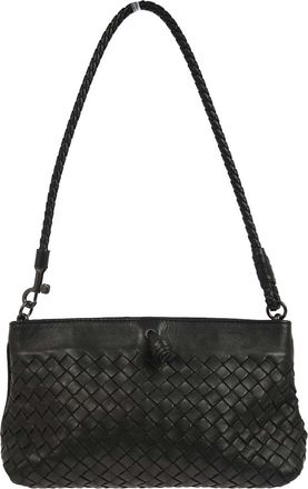 Bottega Veneta Intrecciato Handbag Leather Black Leather Handbag (Pre-Owned)