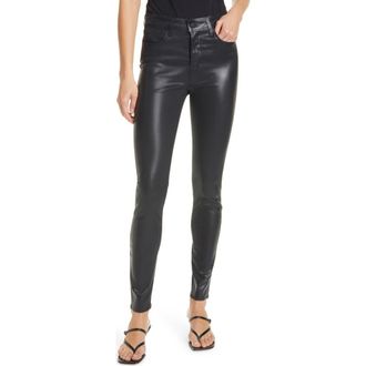 L'agence Marguerite Coated High Waist Skinny Jeans in Black Coated at Nordstrom, Size 28