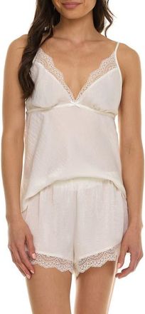 Flora Nikrooz Madelyn Lace Trim Satin Short Pajamas in Ivory at Nordstrom, Size Medium