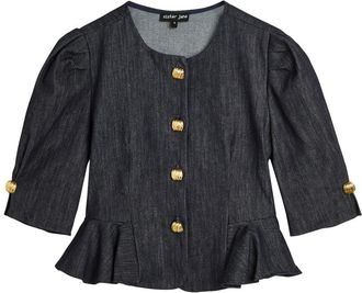 Sister Jane Curio Peplum Stretch-denim Blouse - 12 (UK12 / M)