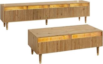 Urban Meuble Set de mueble TV y mesa de centro efecto madera con luces LED
