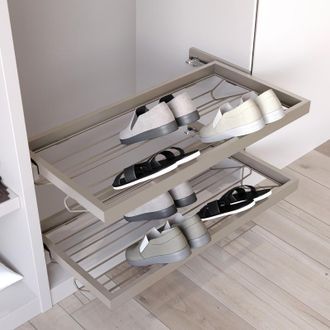 Emuca Emuca Kit De Zapatero Met&aacute;lico Y Bastidor De Gu&iacute;as Con Cierre Suave Para Armario, Regulable, M&oacute;dulo 600mm, Gris Piedra