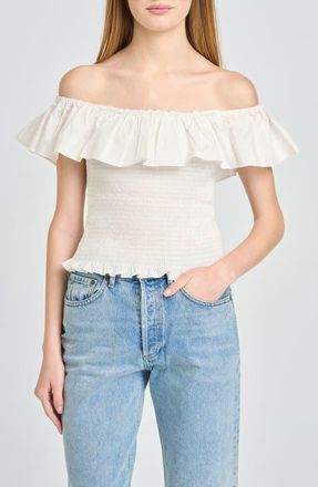 Wayf Delilah Shirred Off the Shoulder Top in Ivory at Nordstrom, Size X-Large