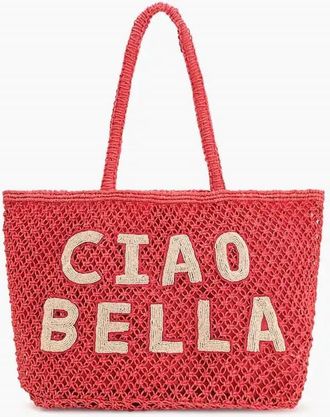 America & Beyond Womens Ciao Bella Beaded Macrame Tote Bag In Red