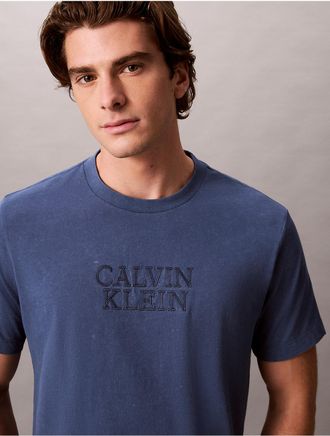 Calvin Klein Jeans Calvin Klein Mens Powder Wash Crewneck Tee - Blue - 2XL