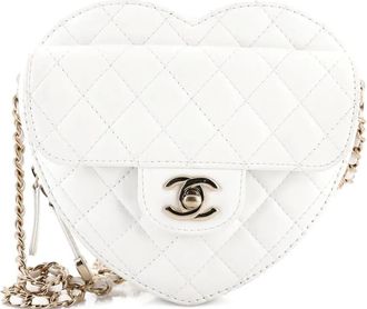 Chanel Borsa a tracolla CC in Love Heart in pelle di agnello trapuntata - Bianco