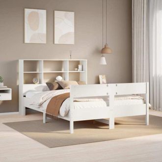 vidaXL Cama Con Estanter&iacute;a Sin Colch&oacute;n Madera Maciza Blanca 160x200 Cm Vidaxl