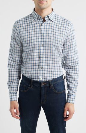 Johnnie-O Tad Plaid Linen Blend Button-Up Shirt in Wake at Nordstrom, Size Xx-Large
