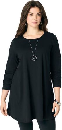 Roaman's Ultimate Long Sleeve Crewneck Swing Tunic in Black at Nordstrom, Size 12