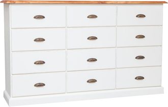 Biscottini International Cajonera De Estilo Country De Madera Maciza De Tilo Armaz&oacute;n Blanco Envejecido Con Plan Acabado Con Efecto Natural 170x40x100 Cm