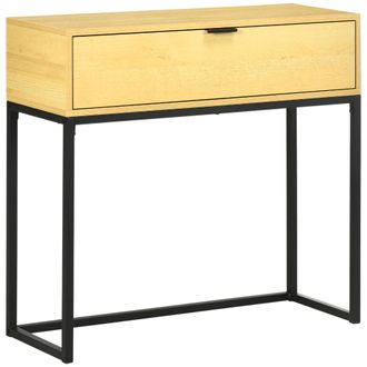 HOMCOM Homcom - Mesa Consola Con Caj&oacute;n Consola Auxiliar Moderna Mesa De Entrada Con Patas De Acero Para Pasillo Sal&oacute;n Dormitorio 80x30x76 Cm Natural