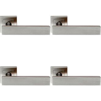 Loops 4x PAIR Square Cut Straight Bar Handle on Square Rose Concealed Fix Satin Steel in Metallics
