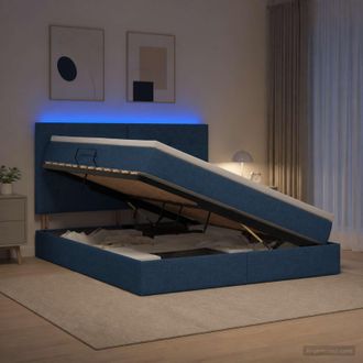 vidaXL Vidaxl Letto Con Contenitore Led E Materasso Blu 180 X 200 Cm Tessuto