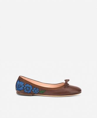 AGL Womens Obu Floral Ballet Flat In Chocolate