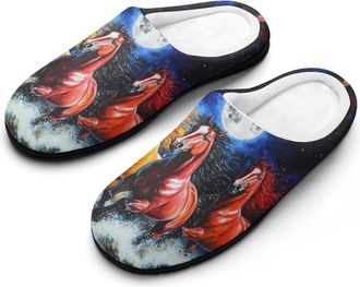 Generic Galloping-Horse Full Moon Womens Slippers Warm House Slippers Indoor House Shoes with Anti-Skid Rubber Sole