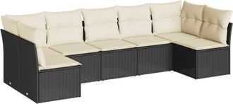 vidaXL Vidaxl - Set De Comedor De Jard&iacute;n 7 Pzas Y Cojines Rat&aacute;n Sint&eacute;tico Negro