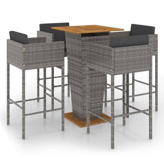 vidaXL Set De Bares De 5 Pc Con Jard&iacute;n Con Almohadas De Mimbre Pe Gray - 285858