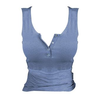 Generic Vest Tops For Women Camisole Blouse Comfortable Ribbed Cami Shirts Fashion Slim Fit Vests Shirt Casual Sleeveless T-Shirts Sexy V Neck Button Tank Top