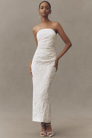 BHLDN Strapless Crinkled Satin Midi Dress
